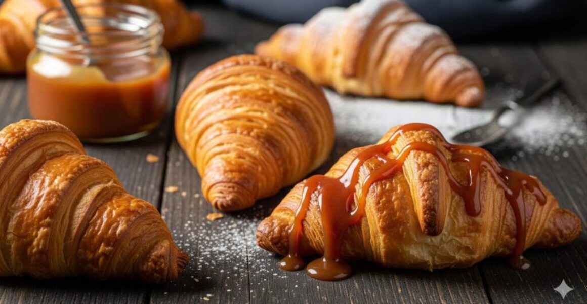 קרוקי: מתכון לקרואסונים ביתיים רכים עם רוטב קרמל עשיר